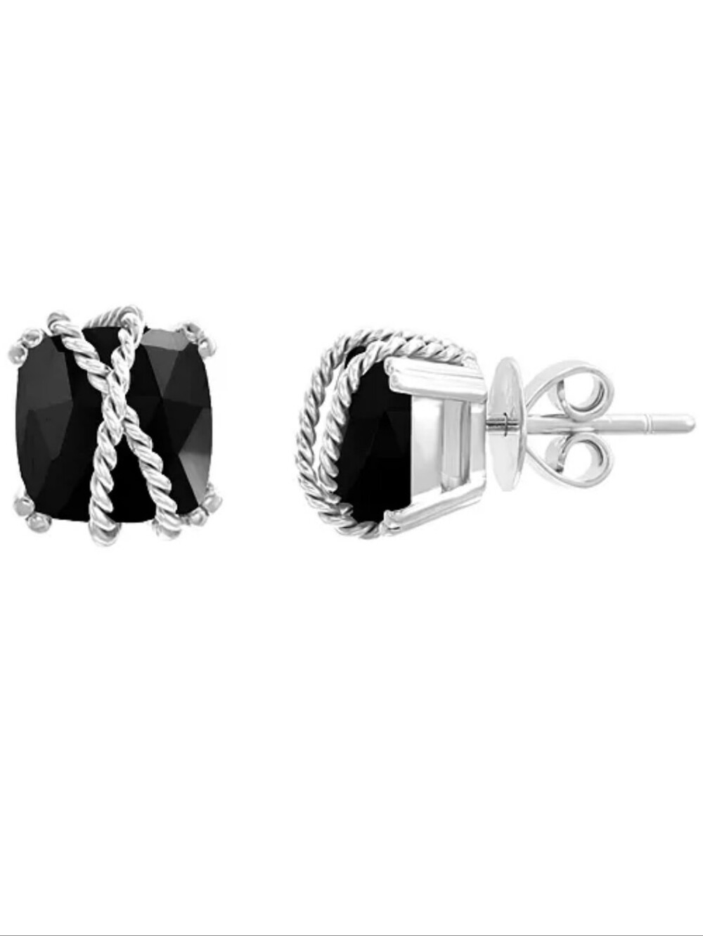 Effy Black Onyx Cushion-Cut Sterling Silver Rope-Accent Stud Earrings